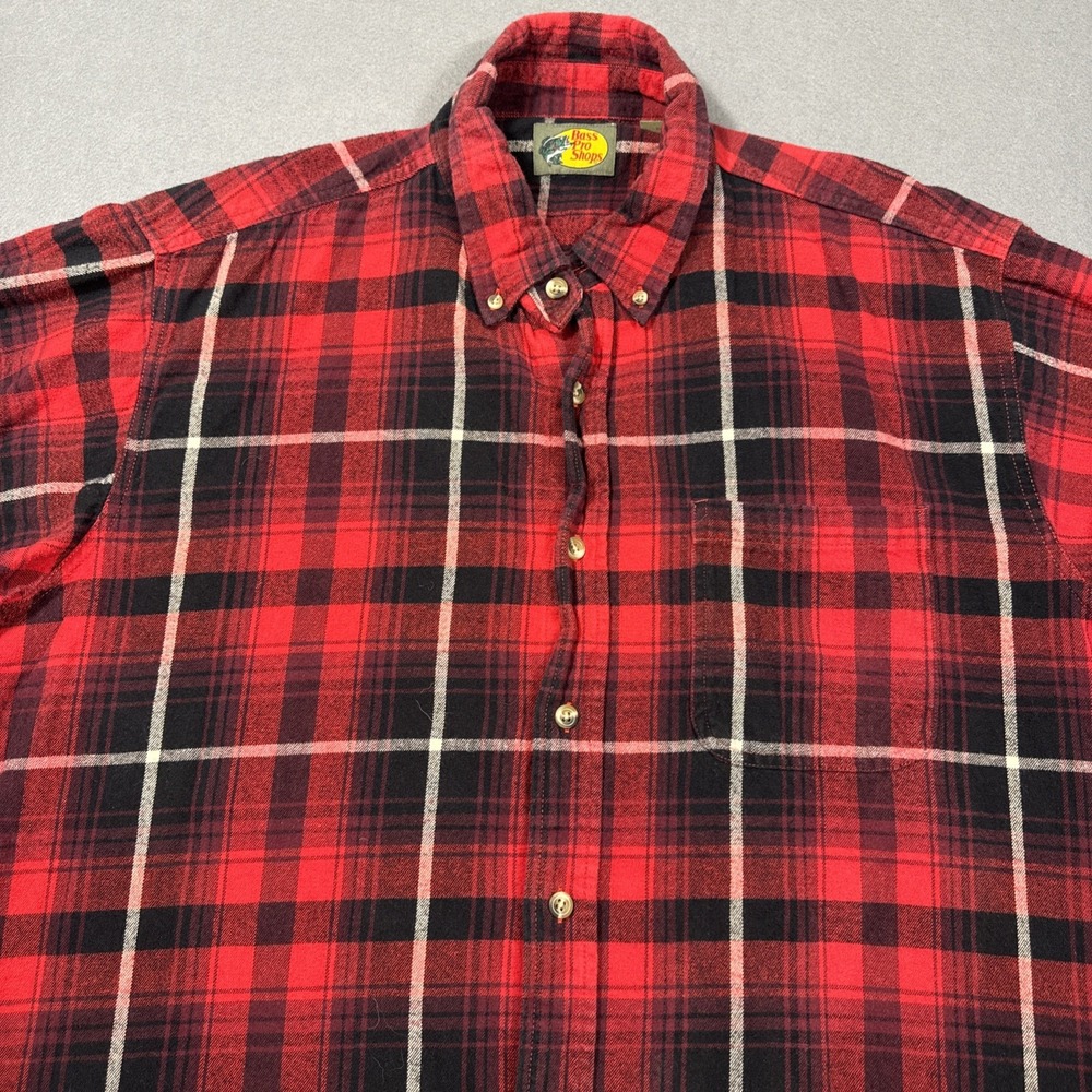 FLANNEL SHIRT Bass Pro Shop Mens XL Plaid Long SLEEVE Button Up HEAVYWEIGHT